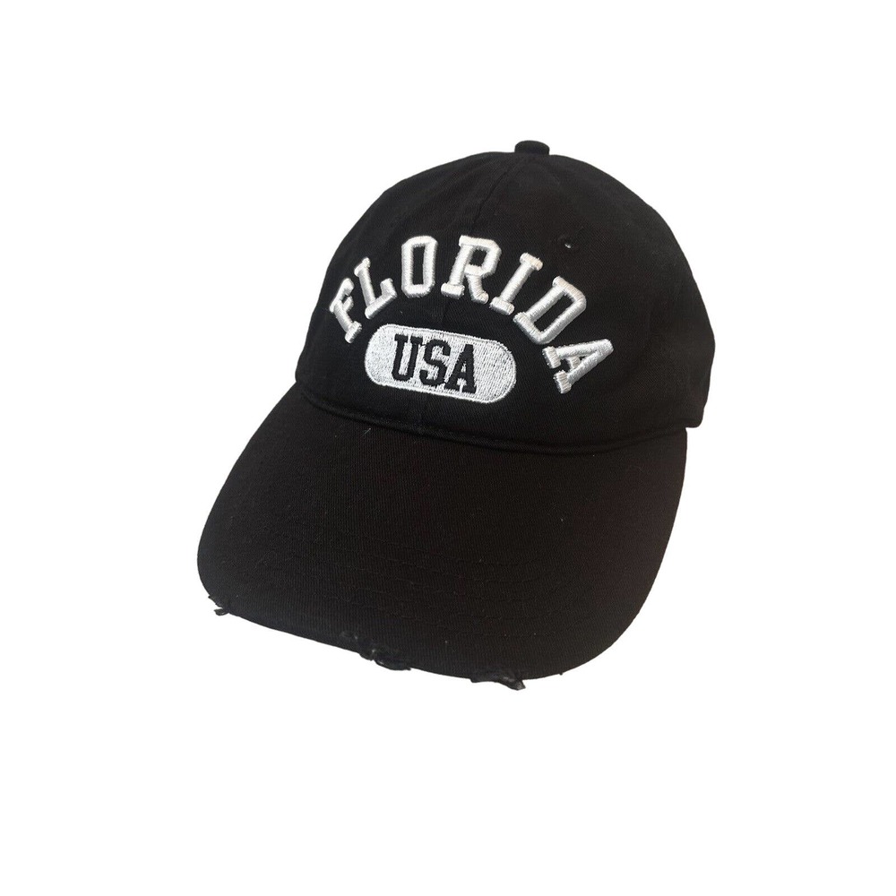 Florida USA Vacation Athletic Font Black White Baseball Dad Hat Cap Adjustable
